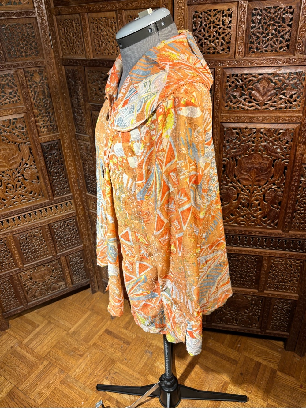 Multiples Orange Multi-Pattern Button Front Blouse - Picture 3 of 6